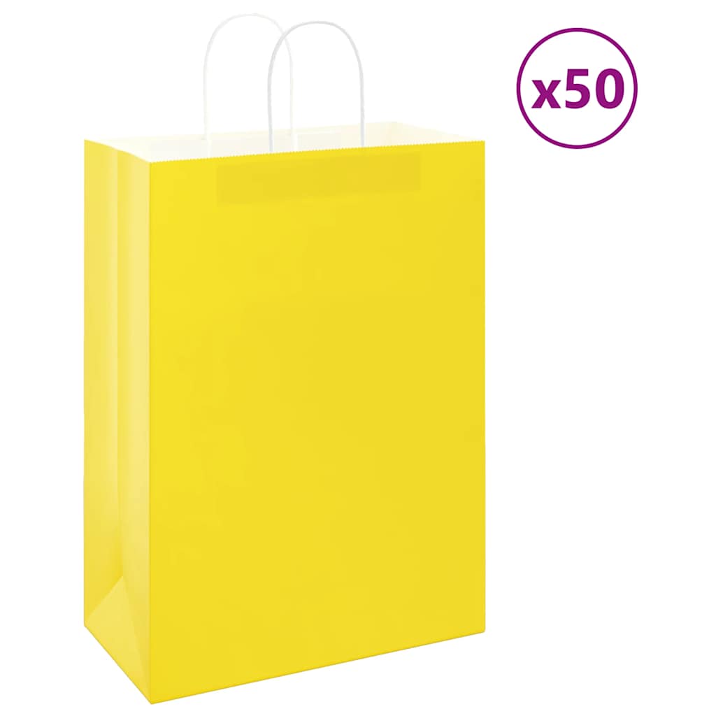 vidaXL Torby papierowe 50 szt. z uchwytami żółte 32x17x44 cm