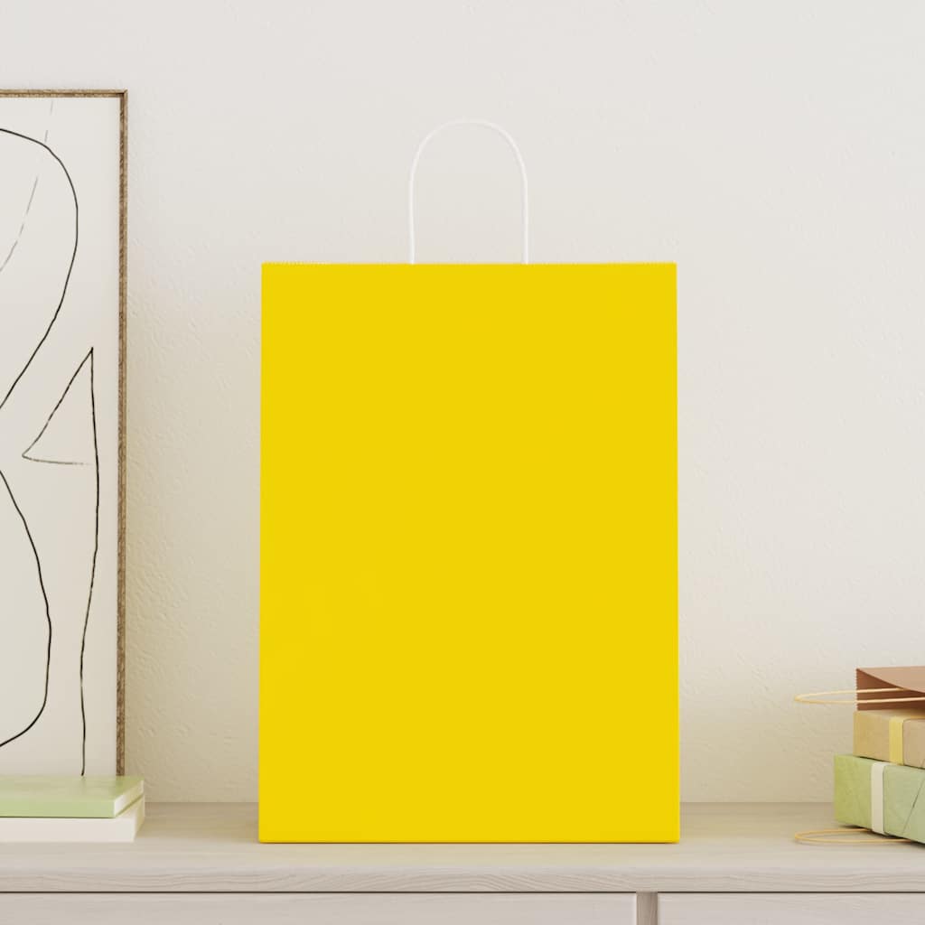 vidaXL Torby papierowe 50 szt. z uchwytami żółte 32x17x44 cm