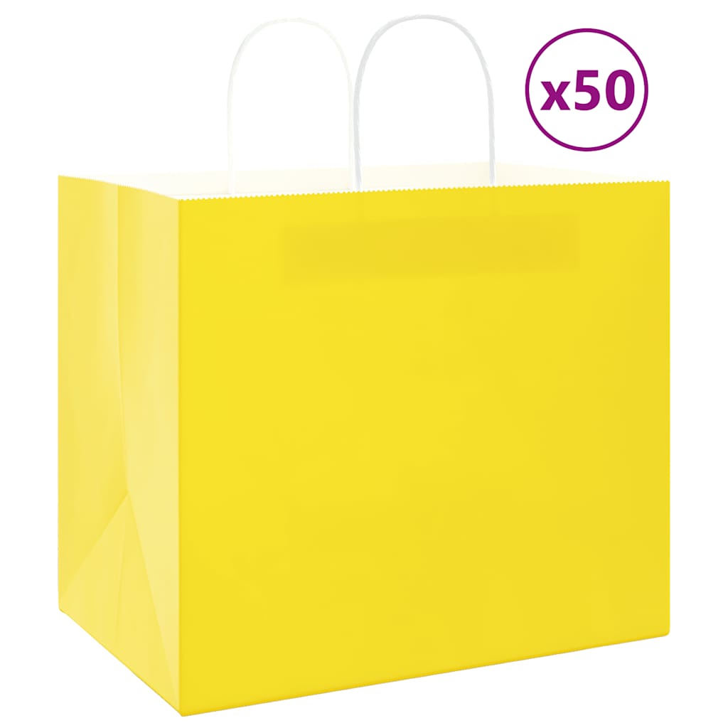 vidaXL Torby papierowe 50 szt. z uchwytami żółte 32x22x28 cm
