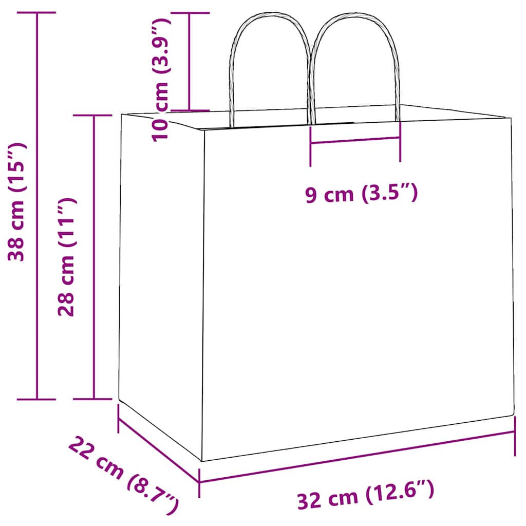 vidaXL Torby papierowe 50 szt. z uchwytami żółte 32x22x28 cm