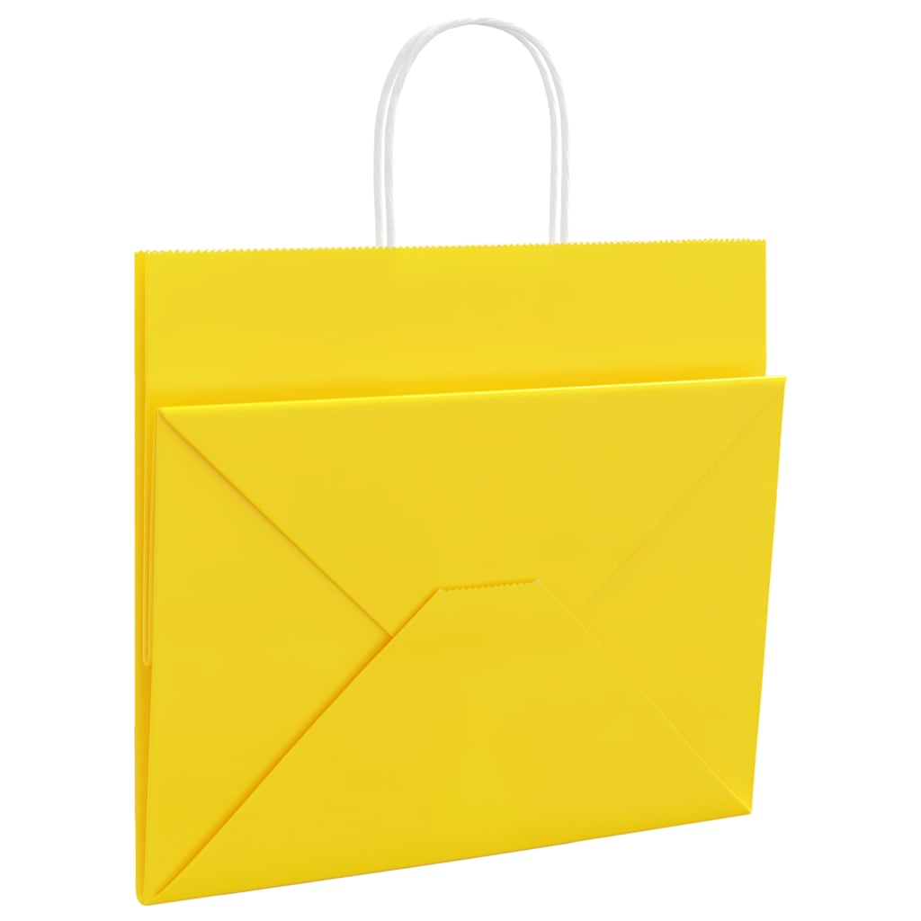 vidaXL Torby papierowe 50 szt. z uchwytami żółte 32x22x28 cm