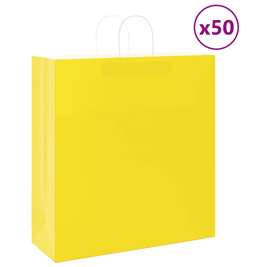 vidaXL Torby papierowe 50 szt. z uchwytami żółte 45x17x48 cm