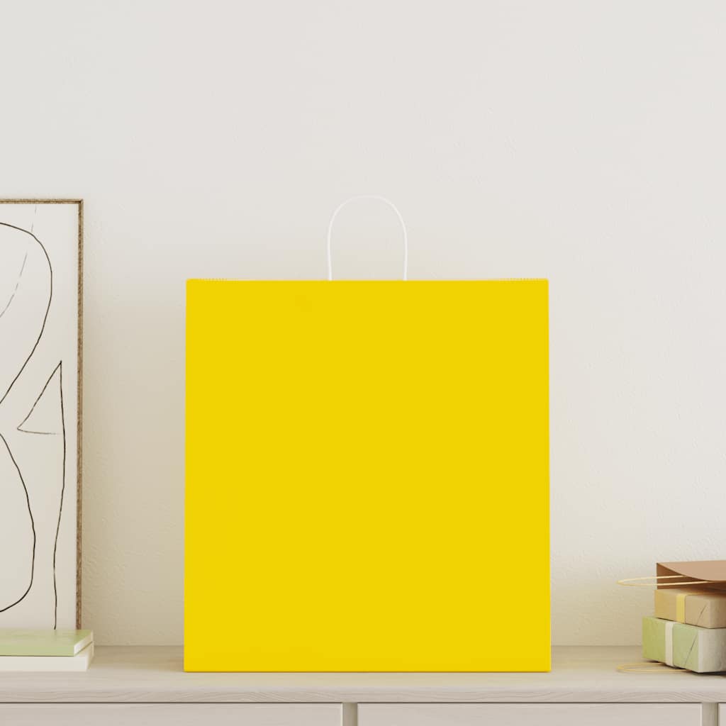 vidaXL Torby papierowe 50 szt. z uchwytami żółte 45x17x48 cm