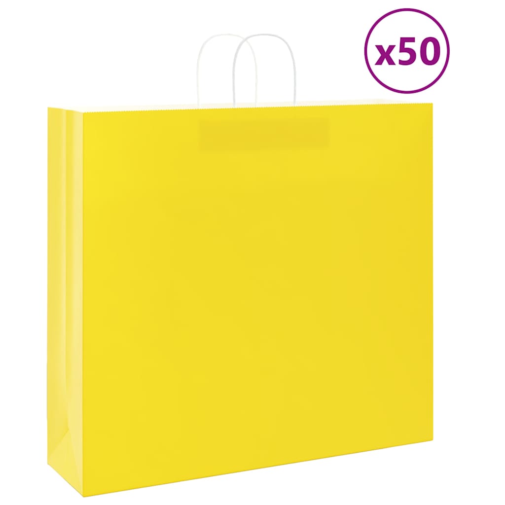 vidaXL Torby papierowe 50 szt. z uchwytami żółte 54x15x49 cm