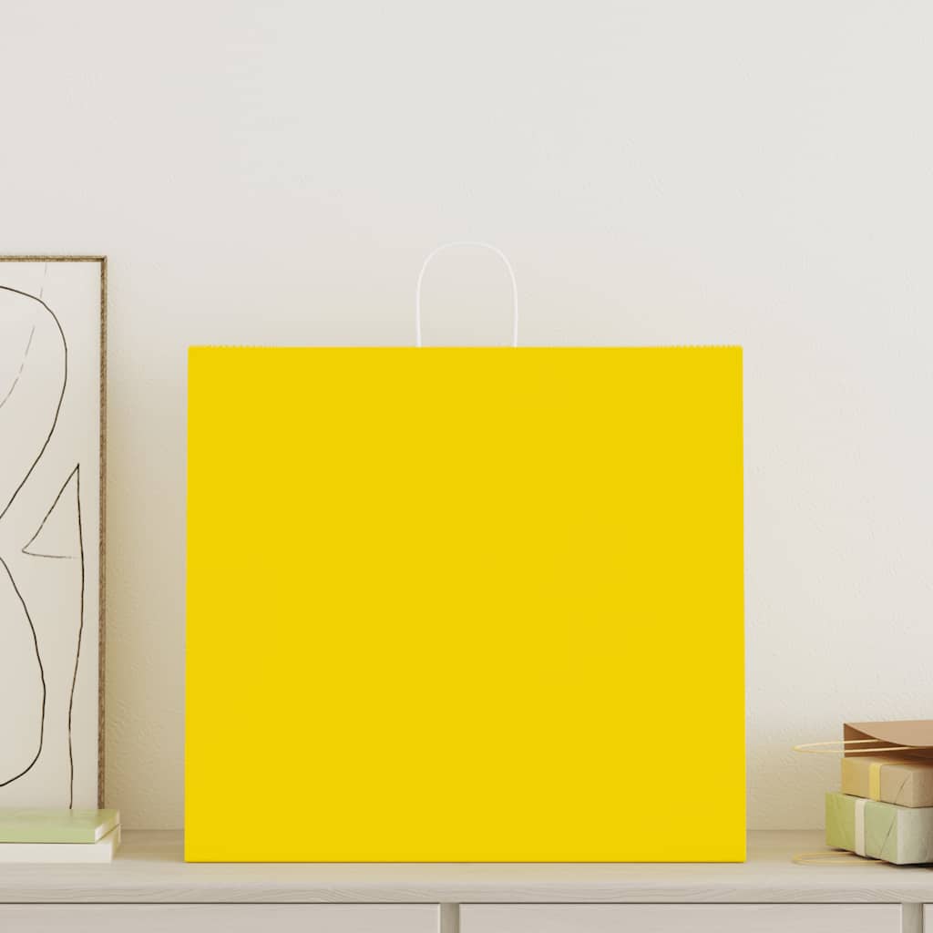 vidaXL Torby papierowe 50 szt. z uchwytami żółte 54x15x49 cm