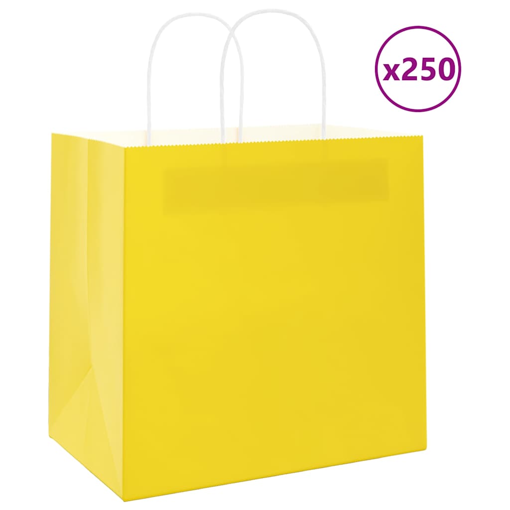 vidaXL Torby papierowe 250 szt. z uchwytami żółte 26x17x25 cm