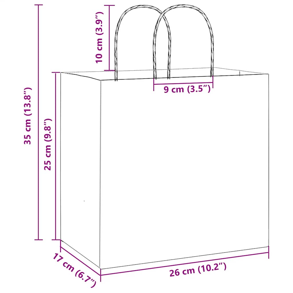 vidaXL Torby papierowe 250 szt. z uchwytami żółte 26x17x25 cm