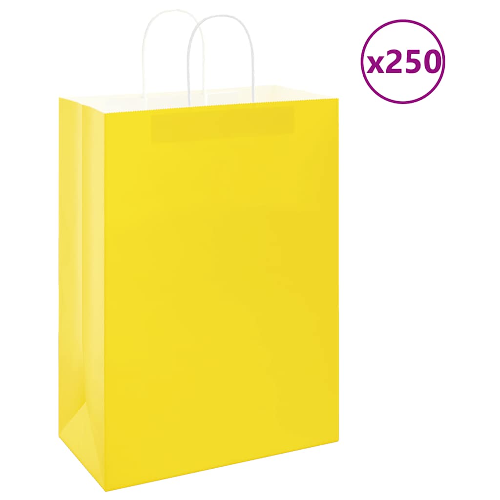 vidaXL Torby papierowe 250 szt. z uchwytami żółte 32x17x44 cm