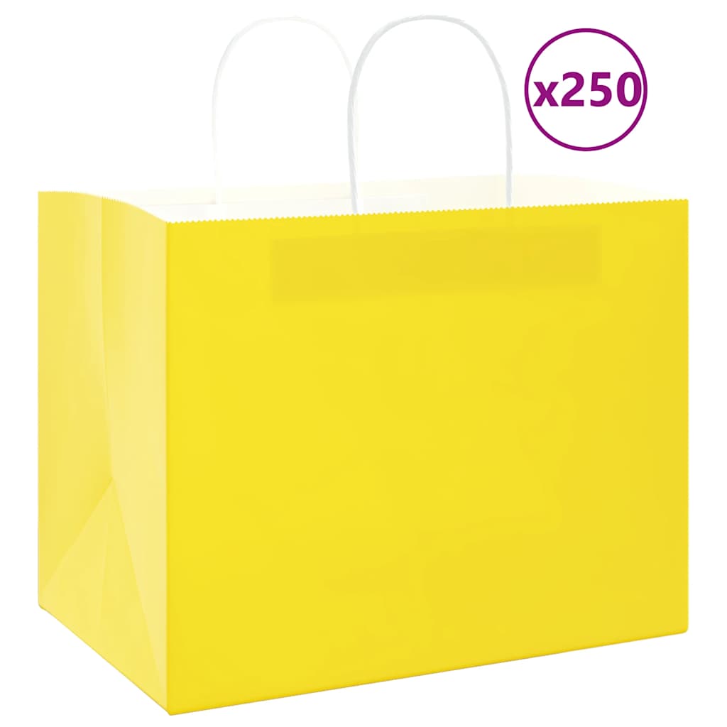 vidaXL Torby papierowe 250 szt. z uchwytami żółte 32x22x24 cm