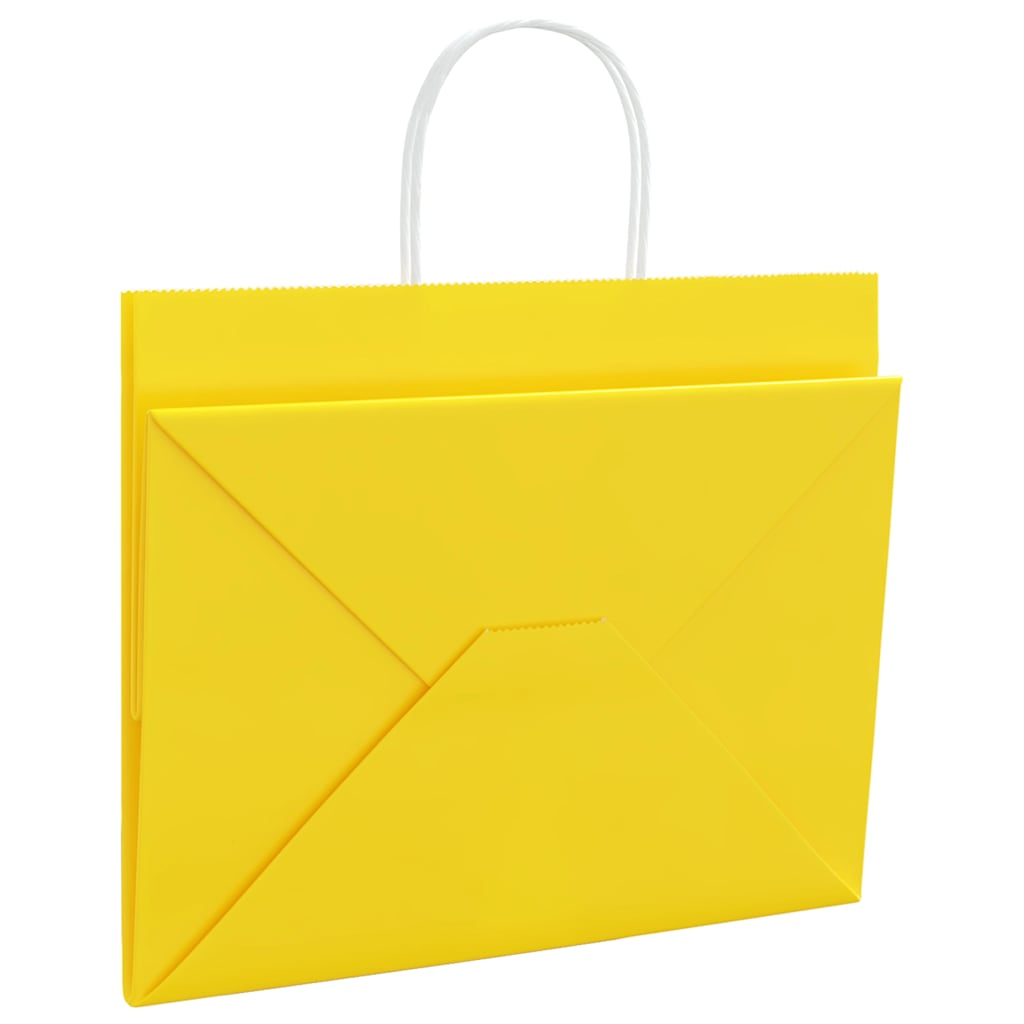 vidaXL Torby papierowe 250 szt. z uchwytami żółte 32x22x24 cm
