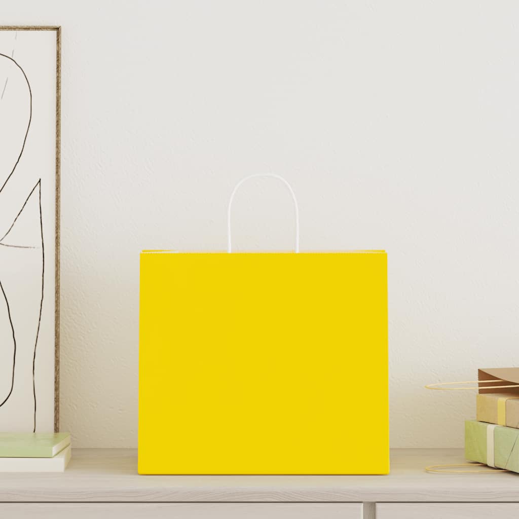vidaXL Torby papierowe 250 szt. z uchwytami żółte 32x22x28 cm
