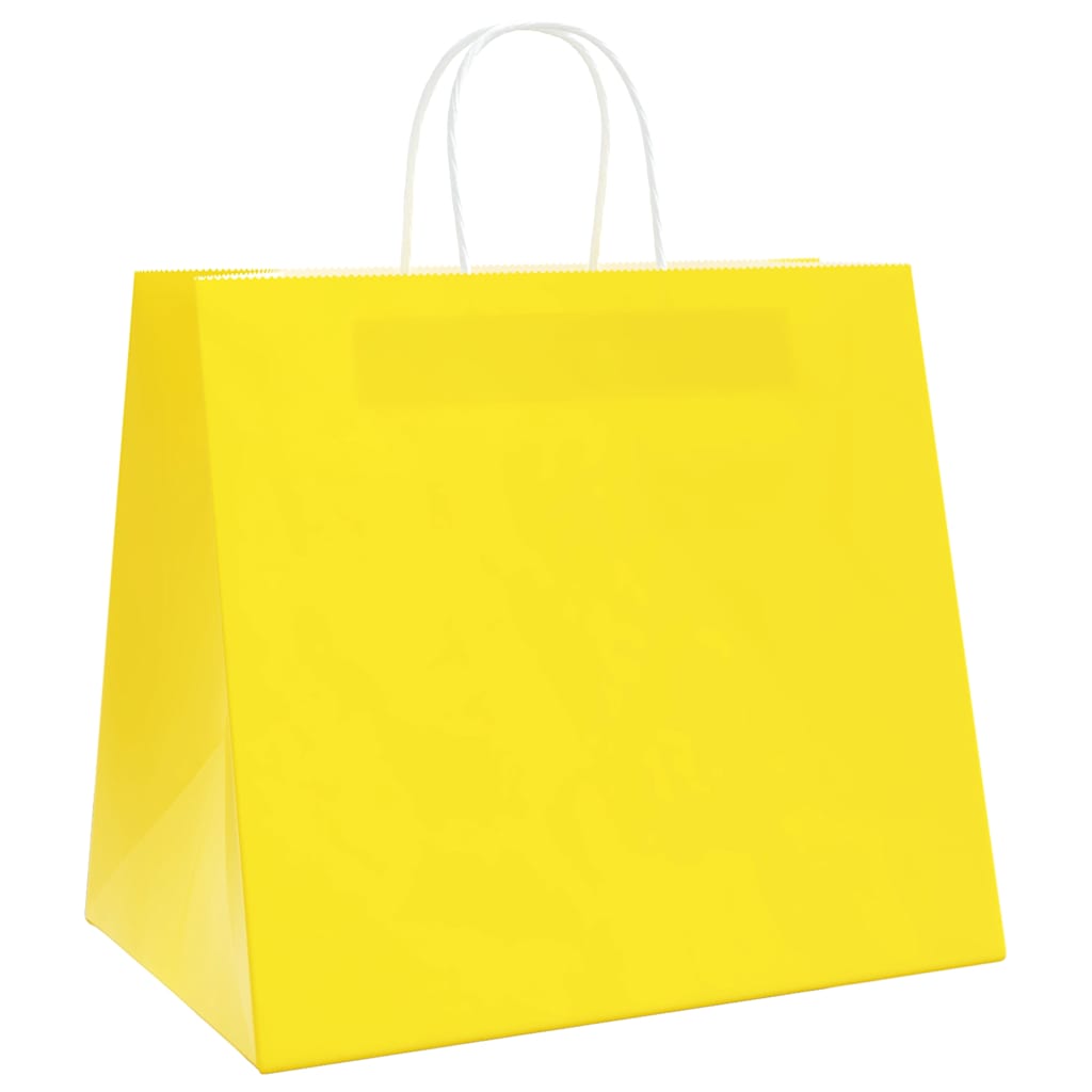 vidaXL Torby papierowe 250 szt. z uchwytami żółte 32x22x28 cm