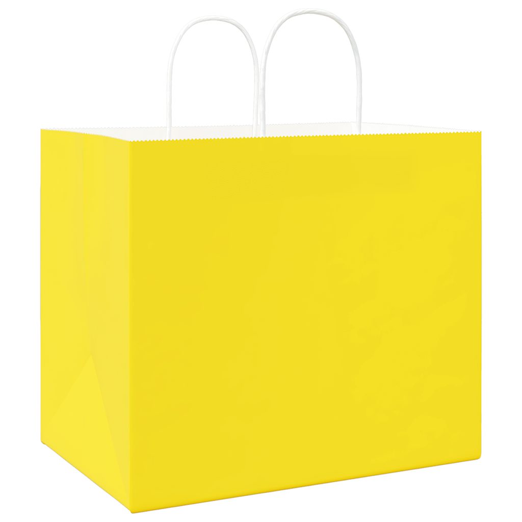 vidaXL Torby papierowe 250 szt. z uchwytami żółte 32x22x28 cm