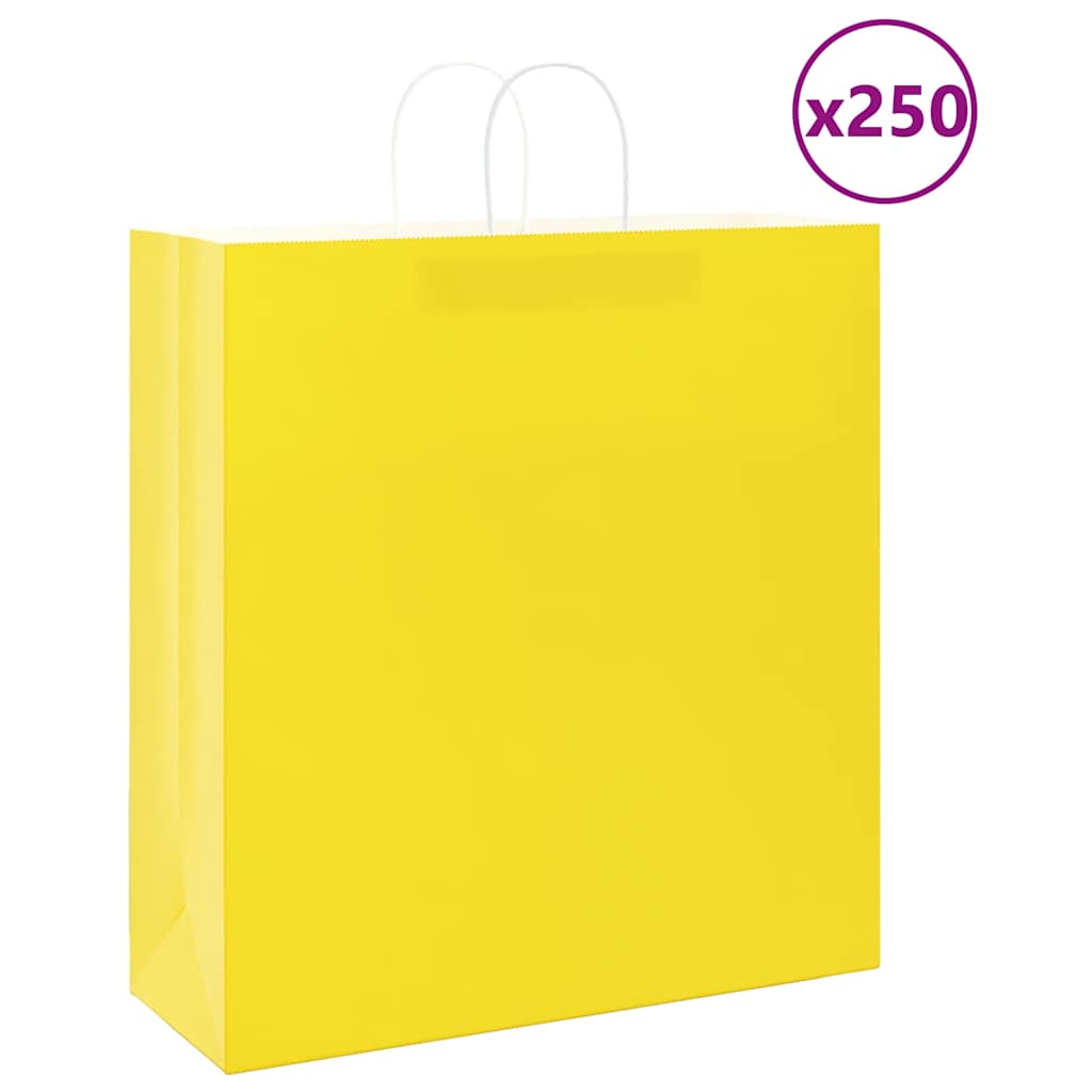 vidaXL Torby papierowe 250 szt. z uchwytami żółte 45x17x48 cm