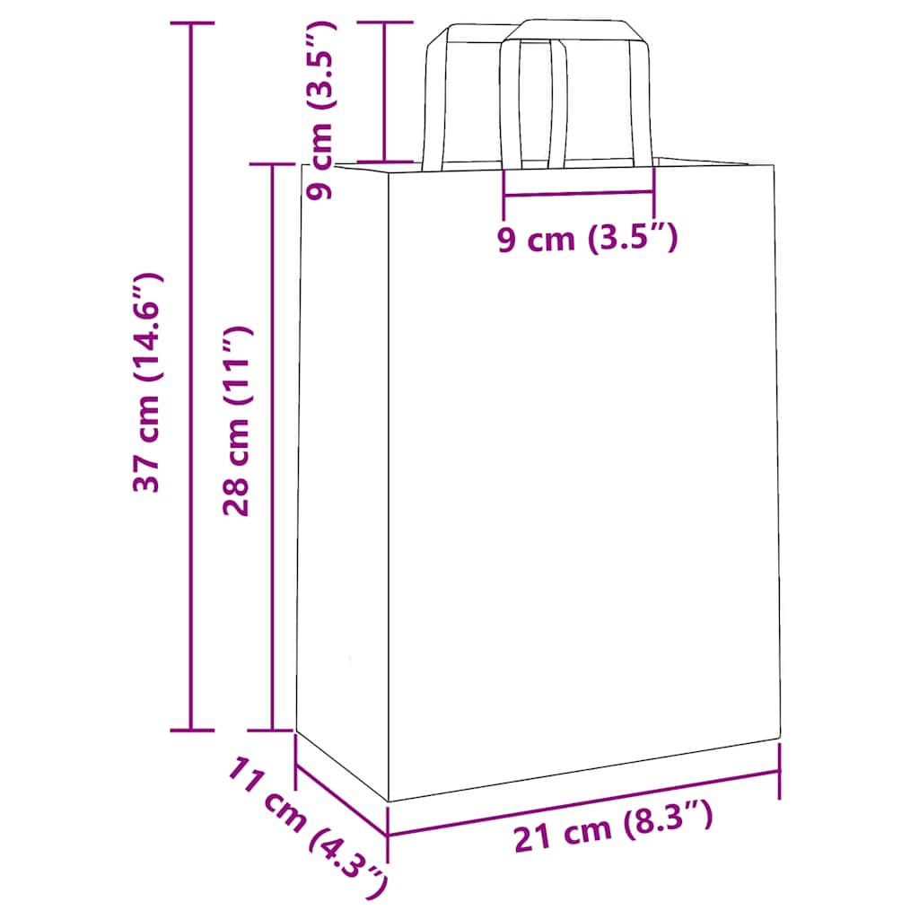vidaXL Torby papierowe 50 szt. z uchwytami Brązowe 21x11x28 cm