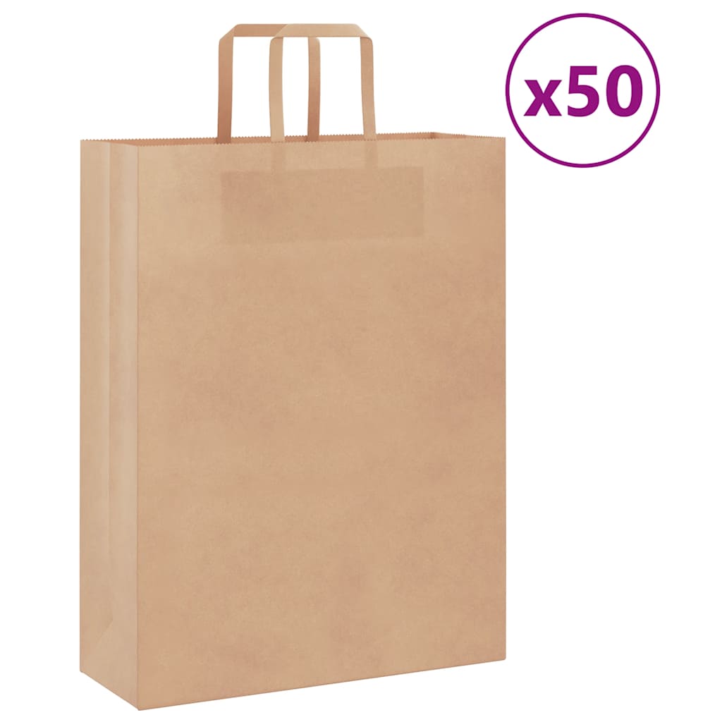 vidaXL Torby papierowe 50 szt. z uchwytami Brązowe 32x12x42 cm