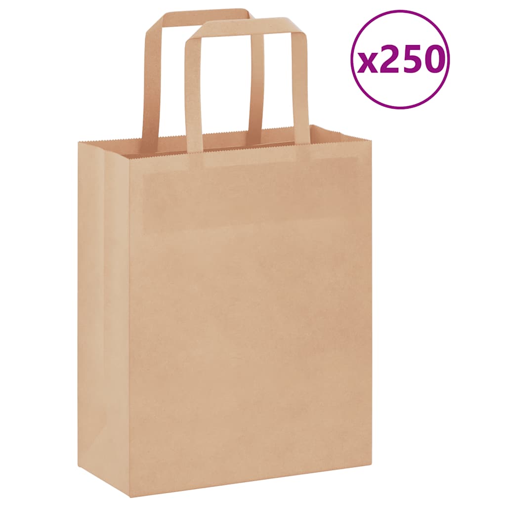 vidaXL Torby papierowe 250 szt. z uchwytami Brązowe 18x8x22 cm