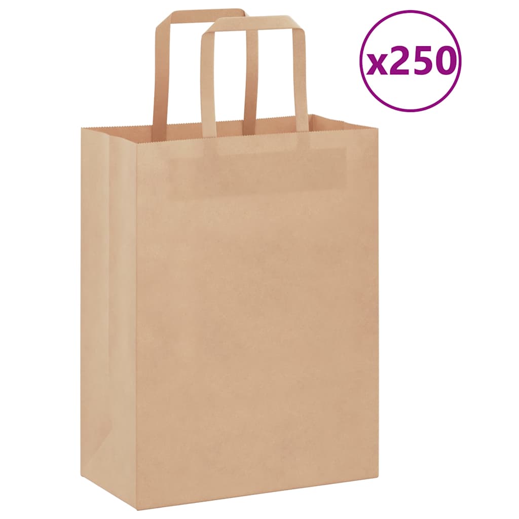 vidaXL Torby papierowe 250 szt. z uchwytami Brązowe 21x11x28 cm