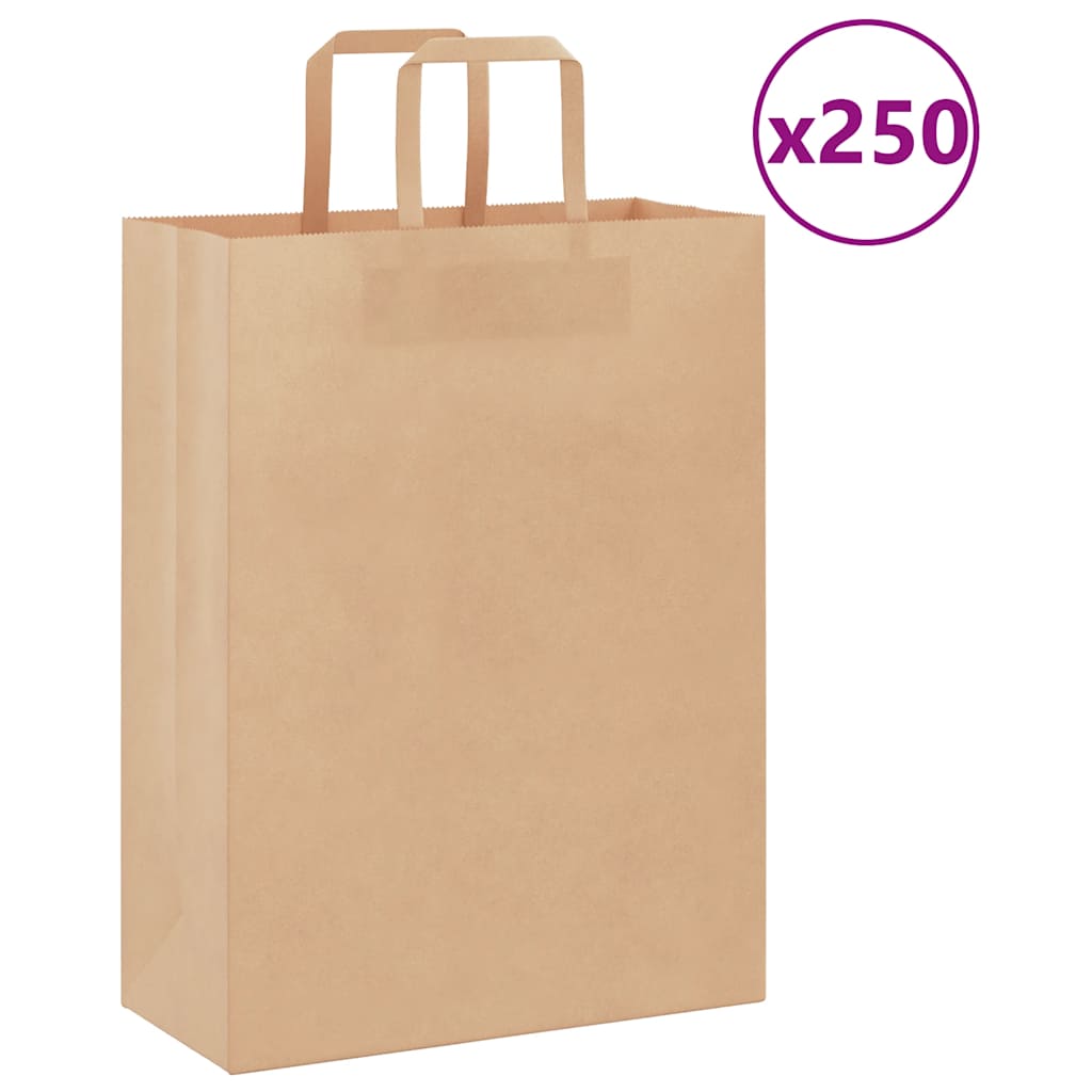 vidaXL Torby papierowe 250 szt. z uchwytami Brązowe 26x12x35 cm