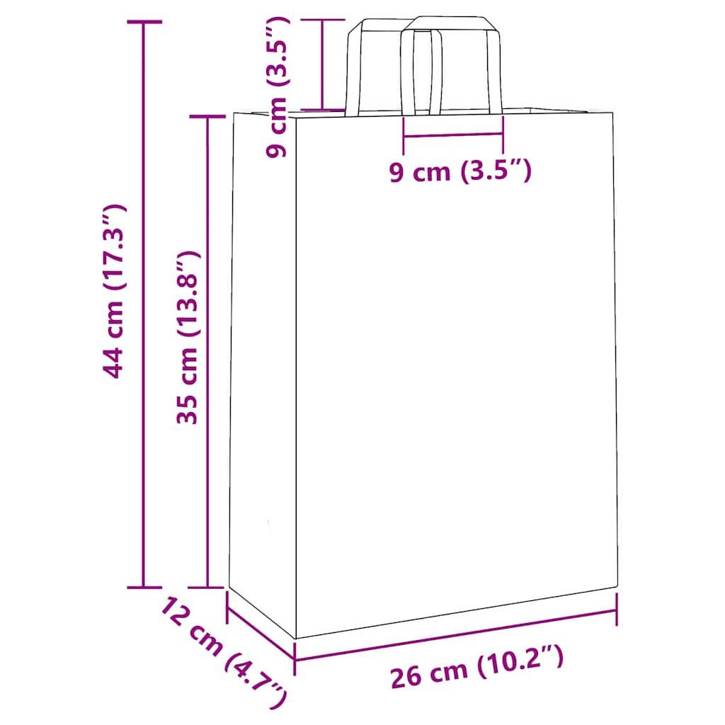 vidaXL Torby papierowe 250 szt. z uchwytami Brązowe 26x12x35 cm