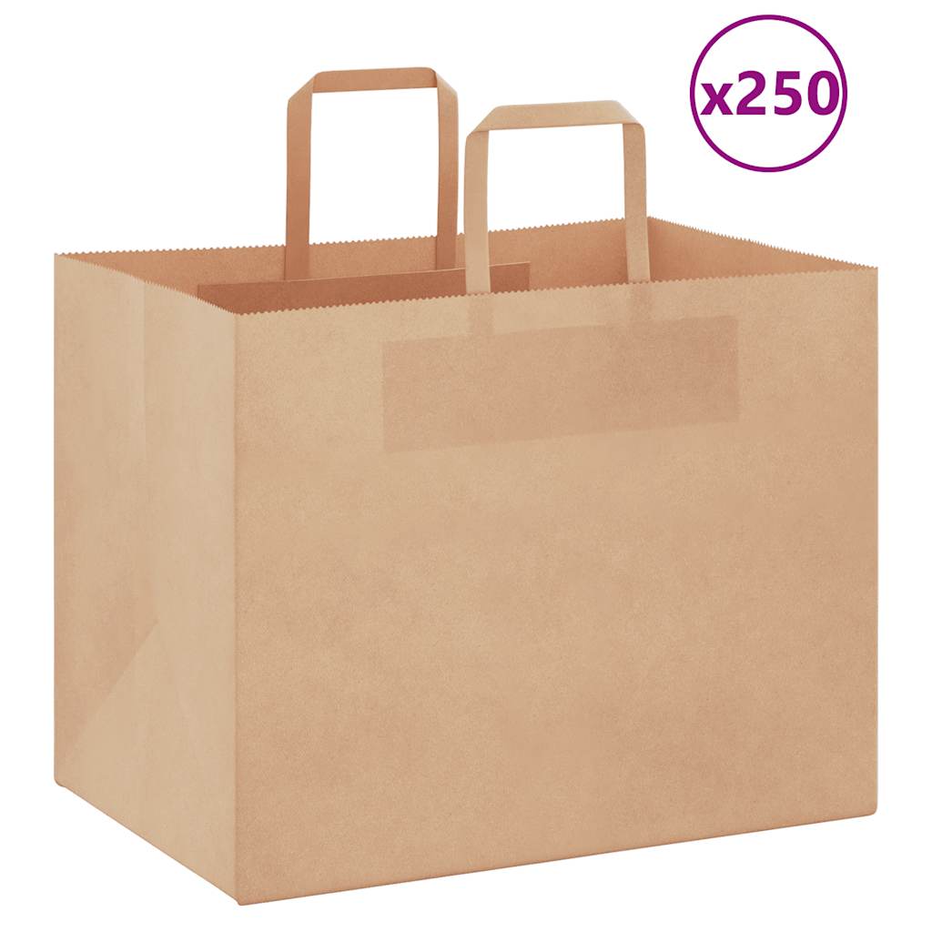 vidaXL Torby papierowe 250 szt. z uchwytami Brązowe 32x22x24 cm