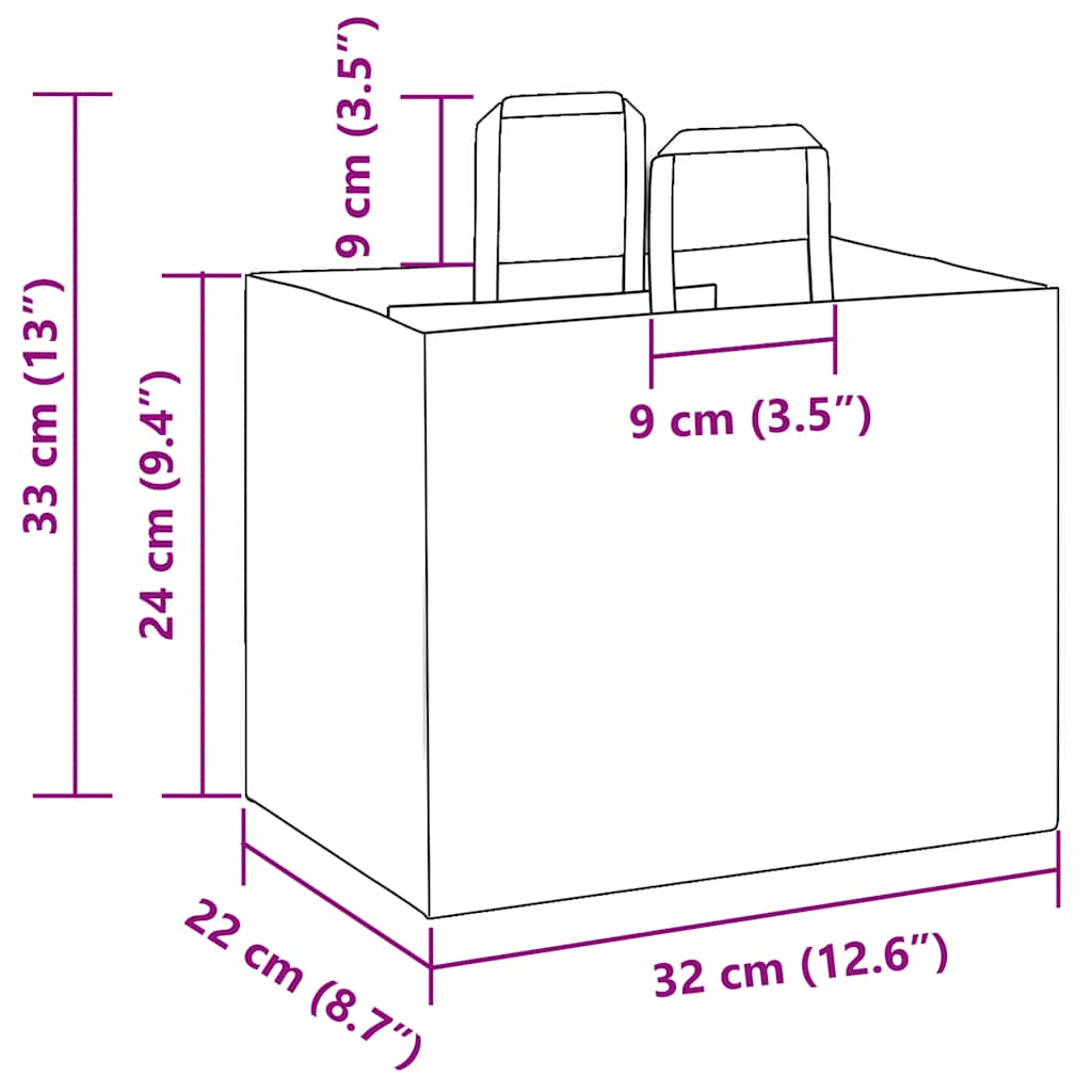 vidaXL Torby papierowe 250 szt. z uchwytami Brązowe 32x22x24 cm