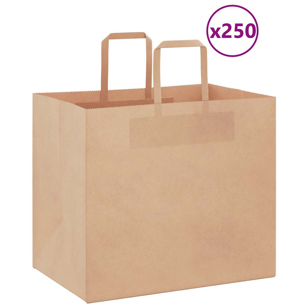 vidaXL Torby papierowe 250 szt. z uchwytami Brązowe 32x22x28 cm