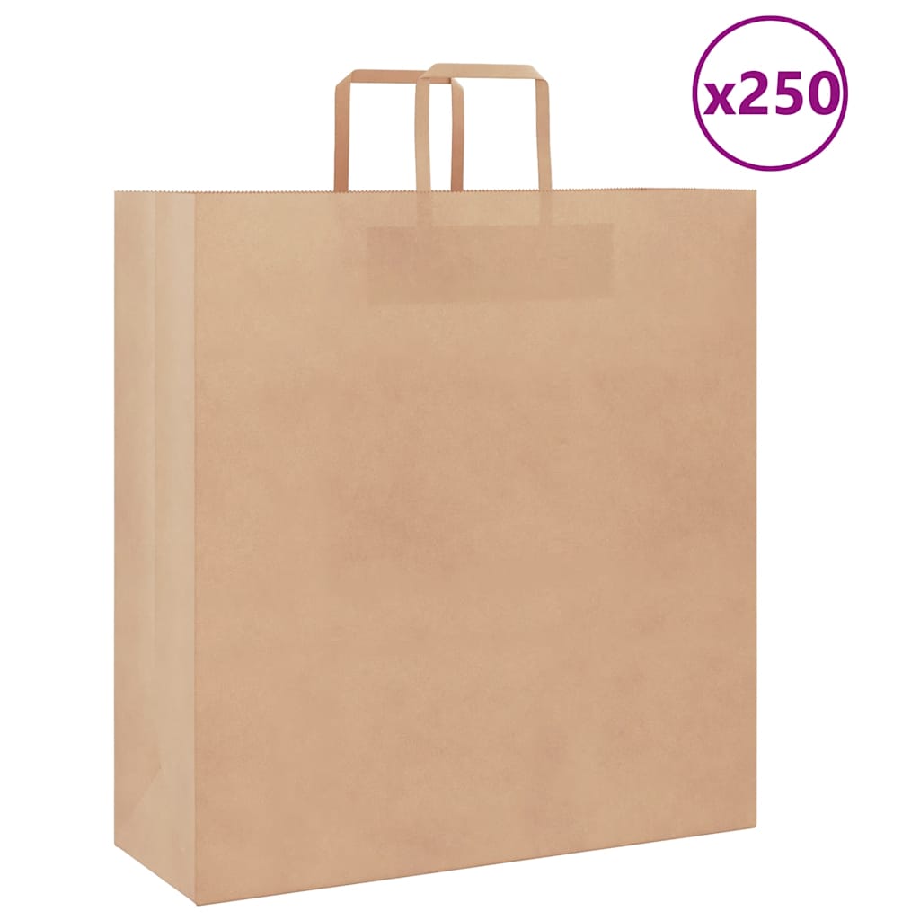 vidaXL Torby papierowe 250 szt. z uchwytami Brązowe 45x17x48 cm