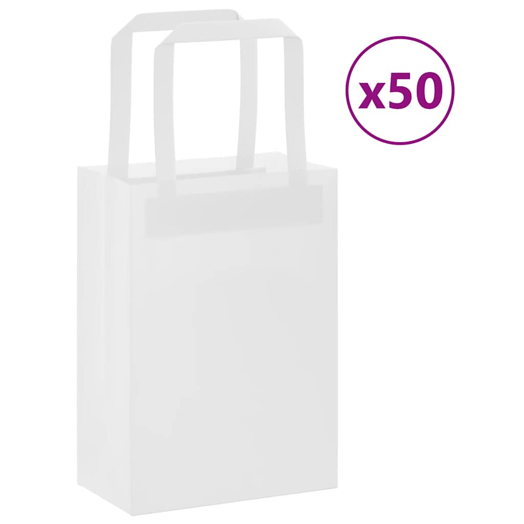 vidaXL Torby papierowe 50 szt. z uchwytami białe 15x8x21 cm