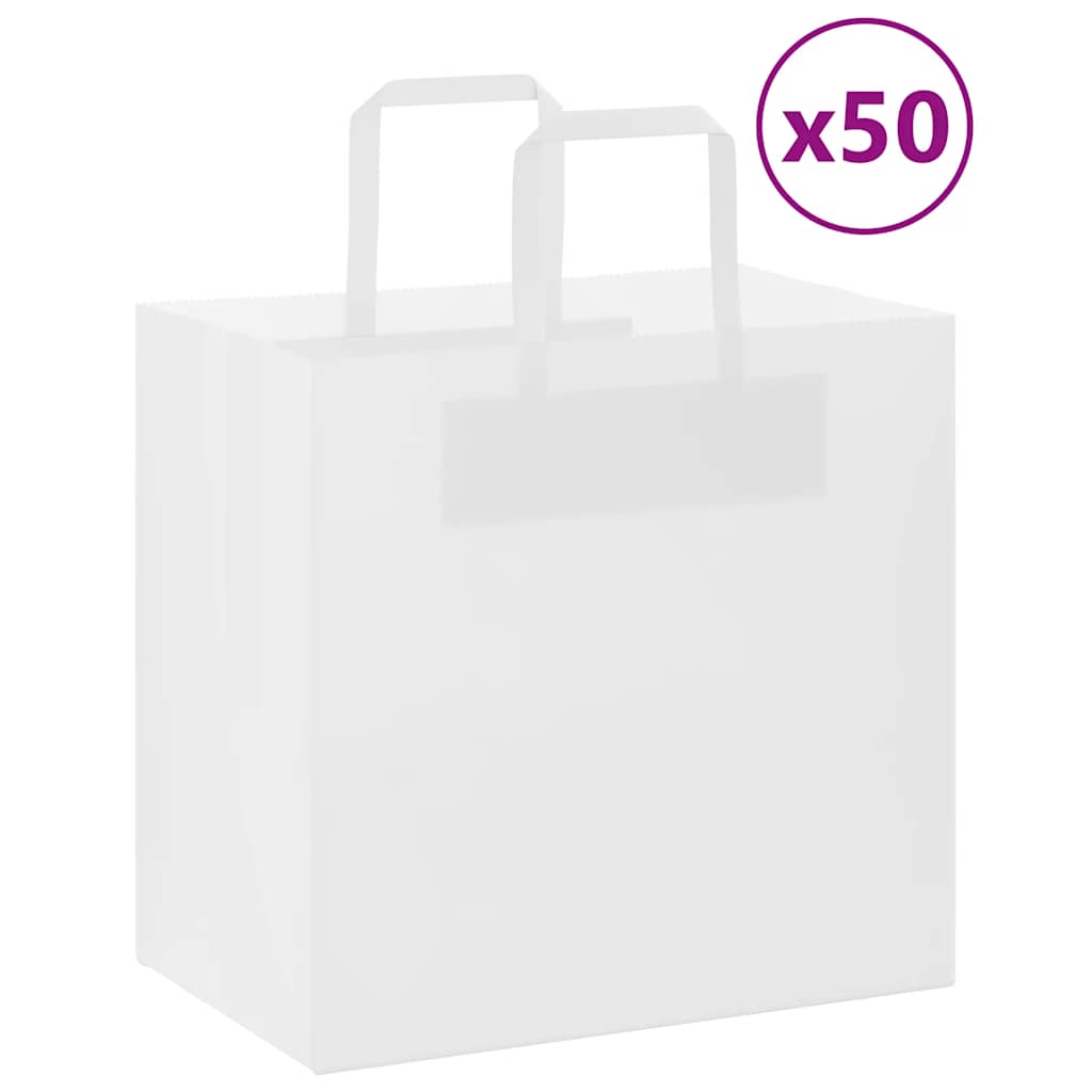 vidaXL Torby papierowe 50 szt. z uchwytami białe 26x17x25 cm