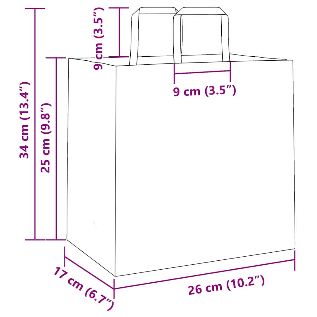 vidaXL Torby papierowe 50 szt. z uchwytami białe 26x17x25 cm