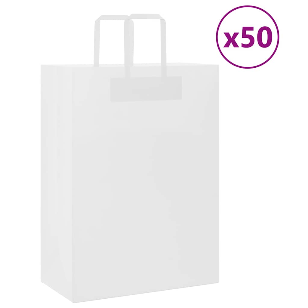 vidaXL Torby papierowe 50 szt. z uchwytami białe 32x17x44 cm
