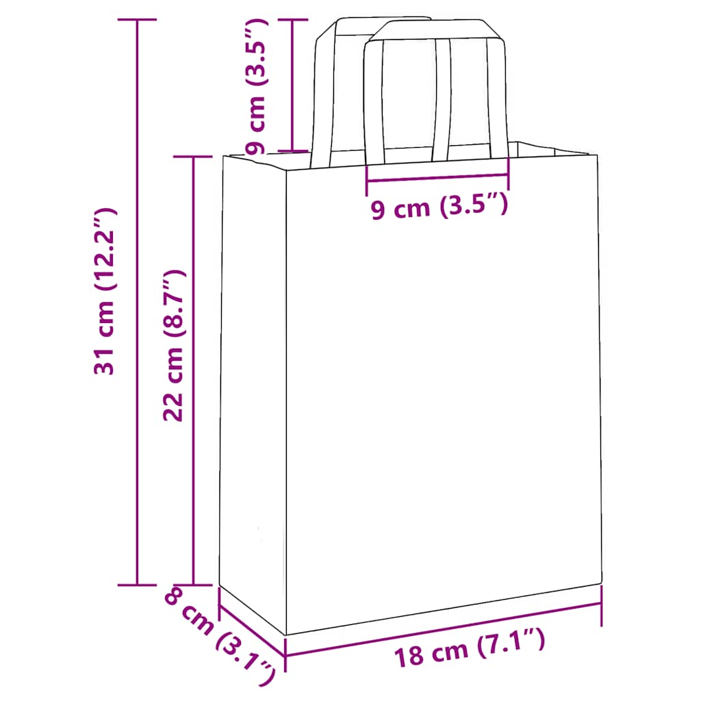 vidaXL Torby papierowe 250 szt. z uchwytami białe 18x8x22 cm