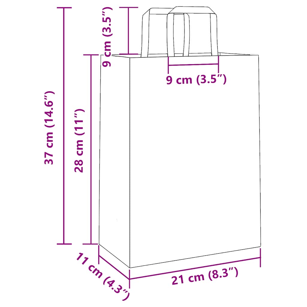 vidaXL Torby papierowe 250 szt. z uchwytami białe 21x11x28 cm