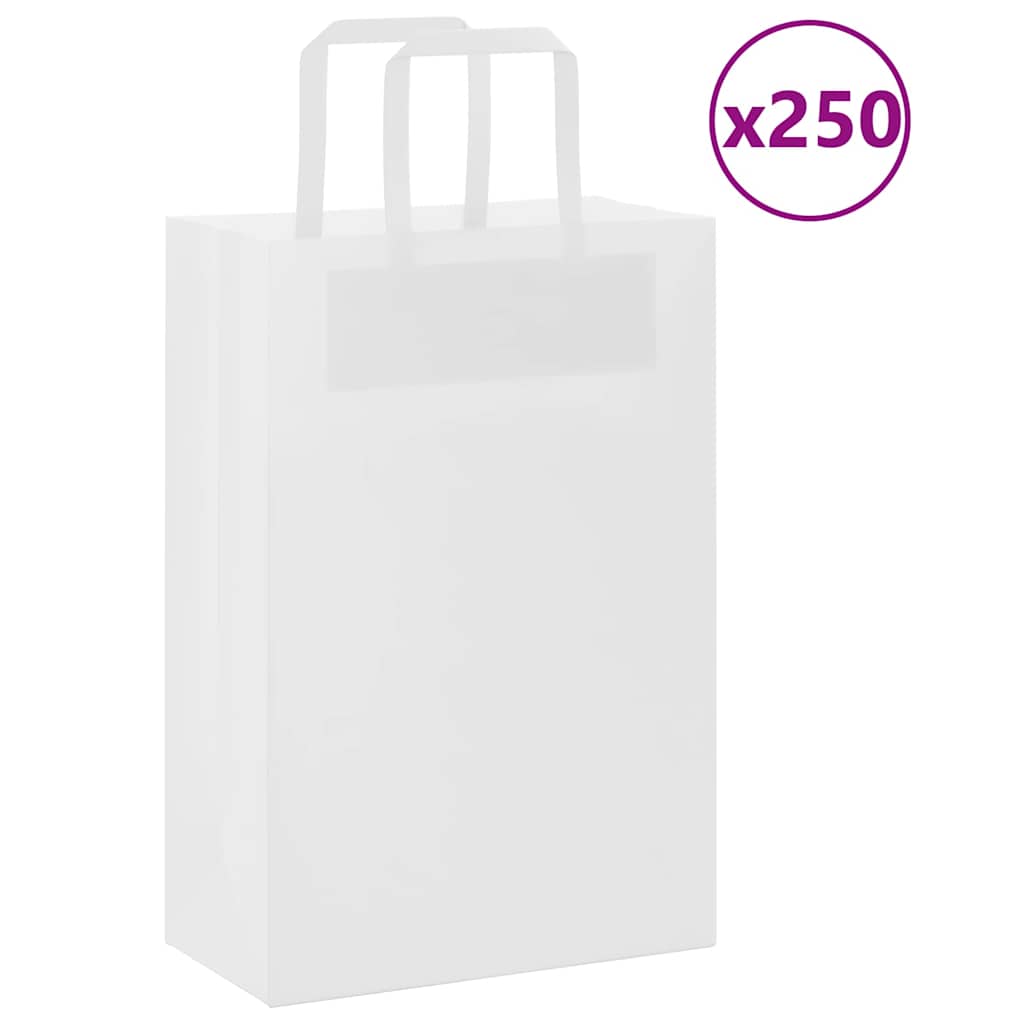 vidaXL Torby papierowe 250 szt. z uchwytami białe 21x11x31 cm