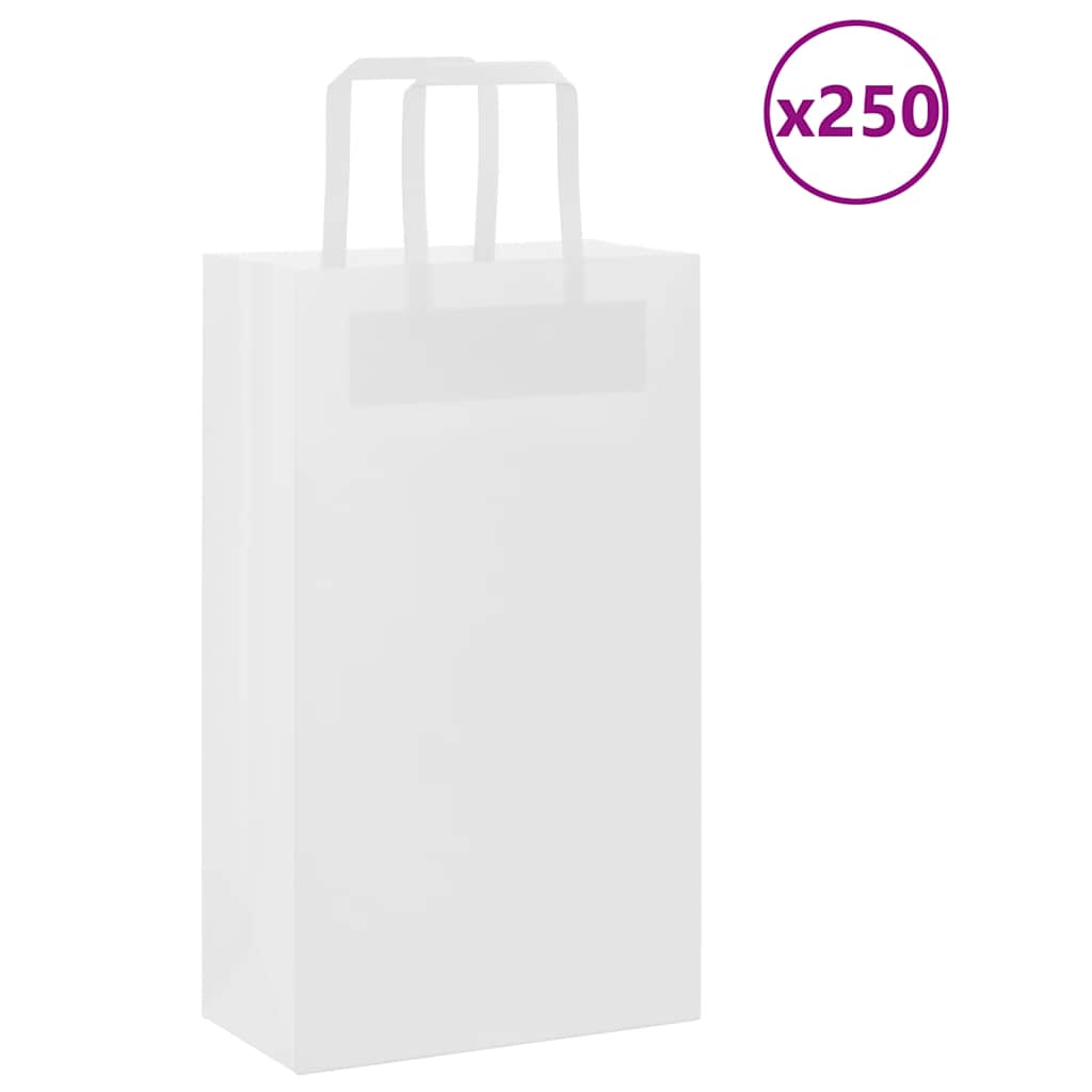 vidaXL Torby papierowe 250 szt. z uchwytami białe 21x11x36 cm