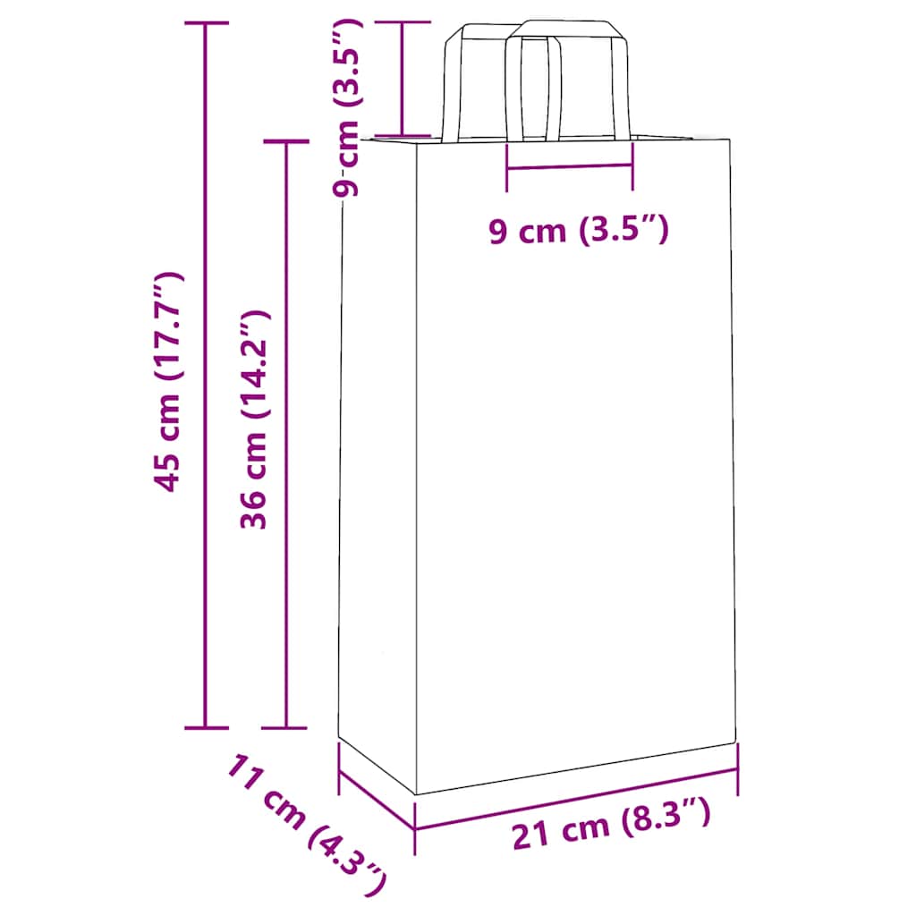 vidaXL Torby papierowe 250 szt. z uchwytami białe 21x11x36 cm