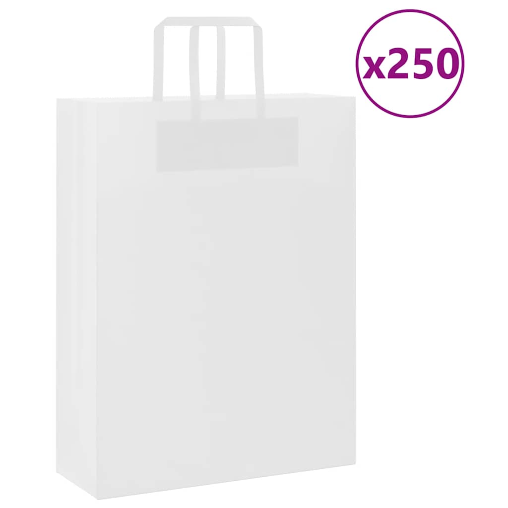 vidaXL Torby papierowe 250 szt. z uchwytami białe 32x12x42 cm