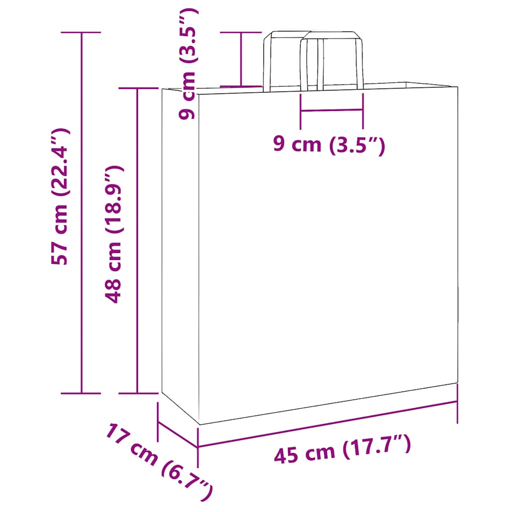 vidaXL Torby papierowe 250 szt. z uchwytami białe 45x17x48 cm