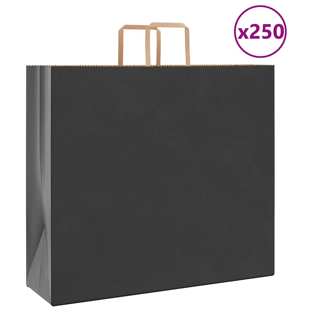 vidaXL Torby papierowe 250 szt. z uchwytami Czarne 54x15x49 cm