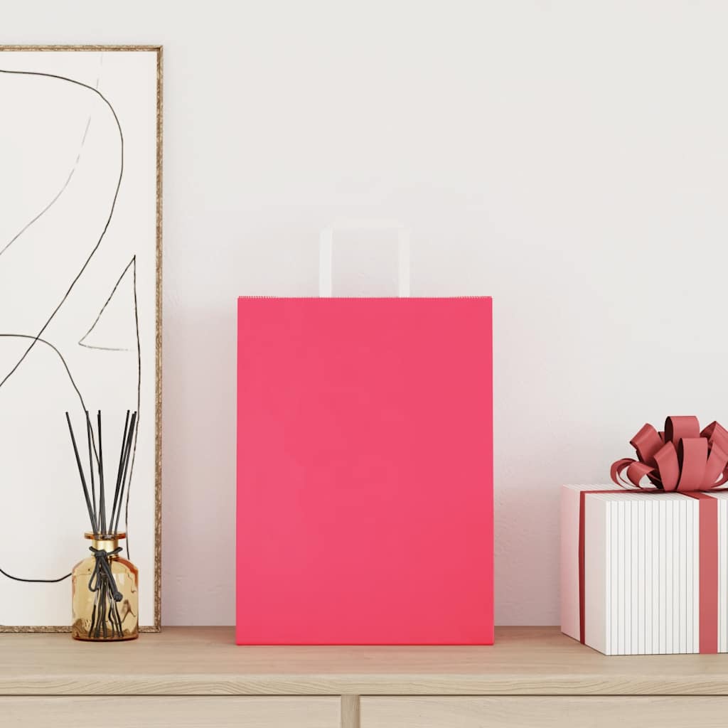 vidaXL Torby papierowe 50 szt. z uchwytami Różowe 26x12x35 cm