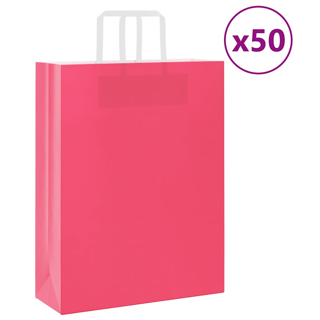 vidaXL Torby papierowe 50 szt. z uchwytami różowe 32x12x42 cm