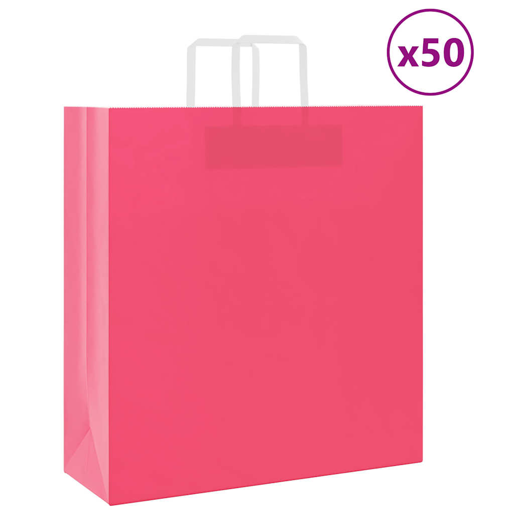 vidaXL Torby papierowe 50 szt. z uchwytami różowe 45x17x48 cm