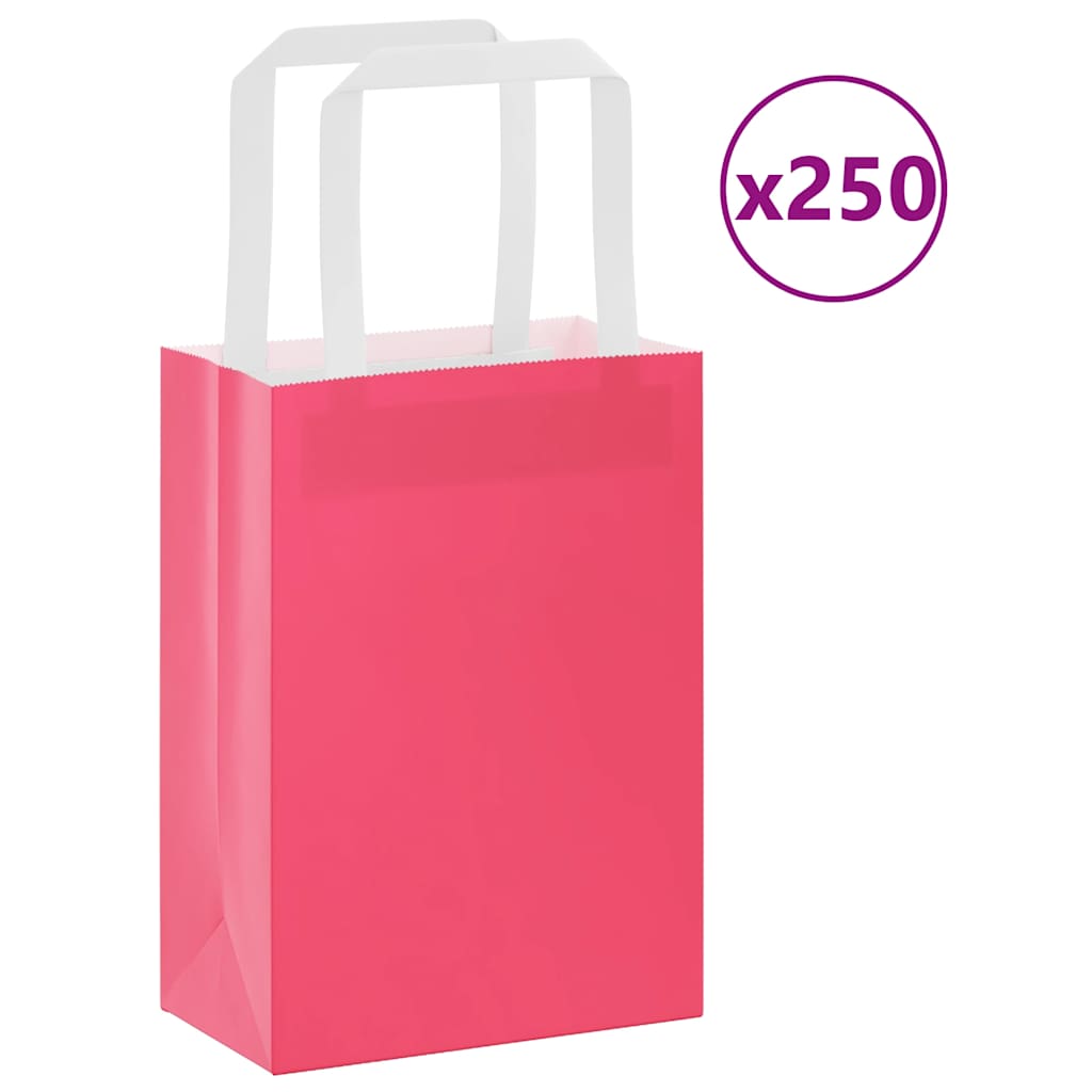 vidaXL Torby papierowe 250 szt. z uchwytami Różowe 15x8x21 cm