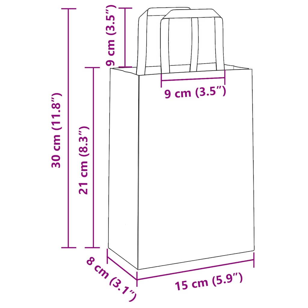 vidaXL Torby papierowe 250 szt. z uchwytami Różowe 15x8x21 cm