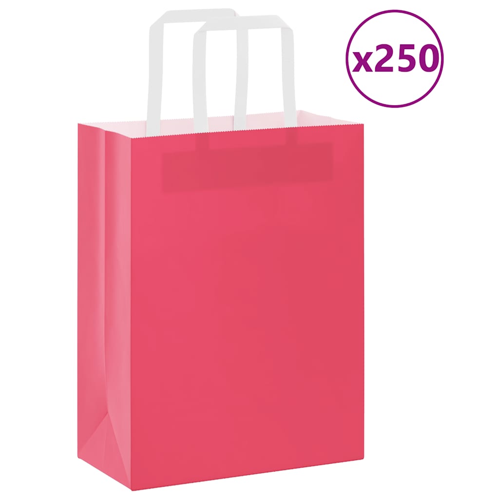 vidaXL Torby papierowe 250 szt. z uchwytami Różowe 21x11x28 cm
