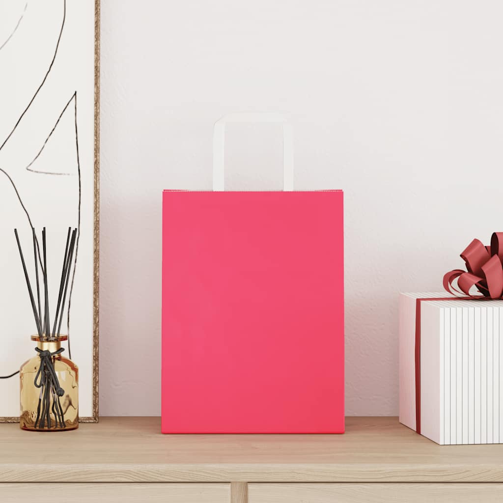 vidaXL Torby papierowe 250 szt. z uchwytami Różowe 21x11x28 cm