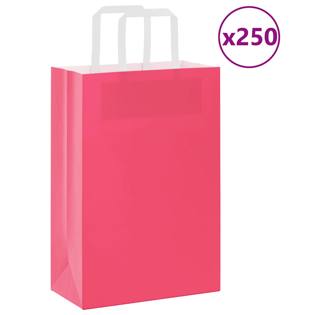 vidaXL Torby papierowe 250 szt. z uchwytami Różowe 21x11x31 cm