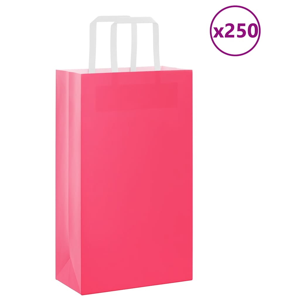 vidaXL Torby papierowe 250 szt. z uchwytami Różowe 21x11x36 cm