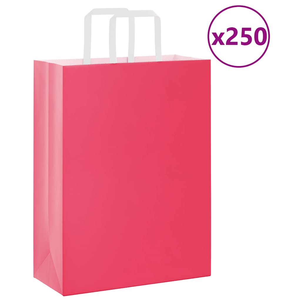 vidaXL Torby papierowe 250 szt. z uchwytami Różowe 26x12x35 cm